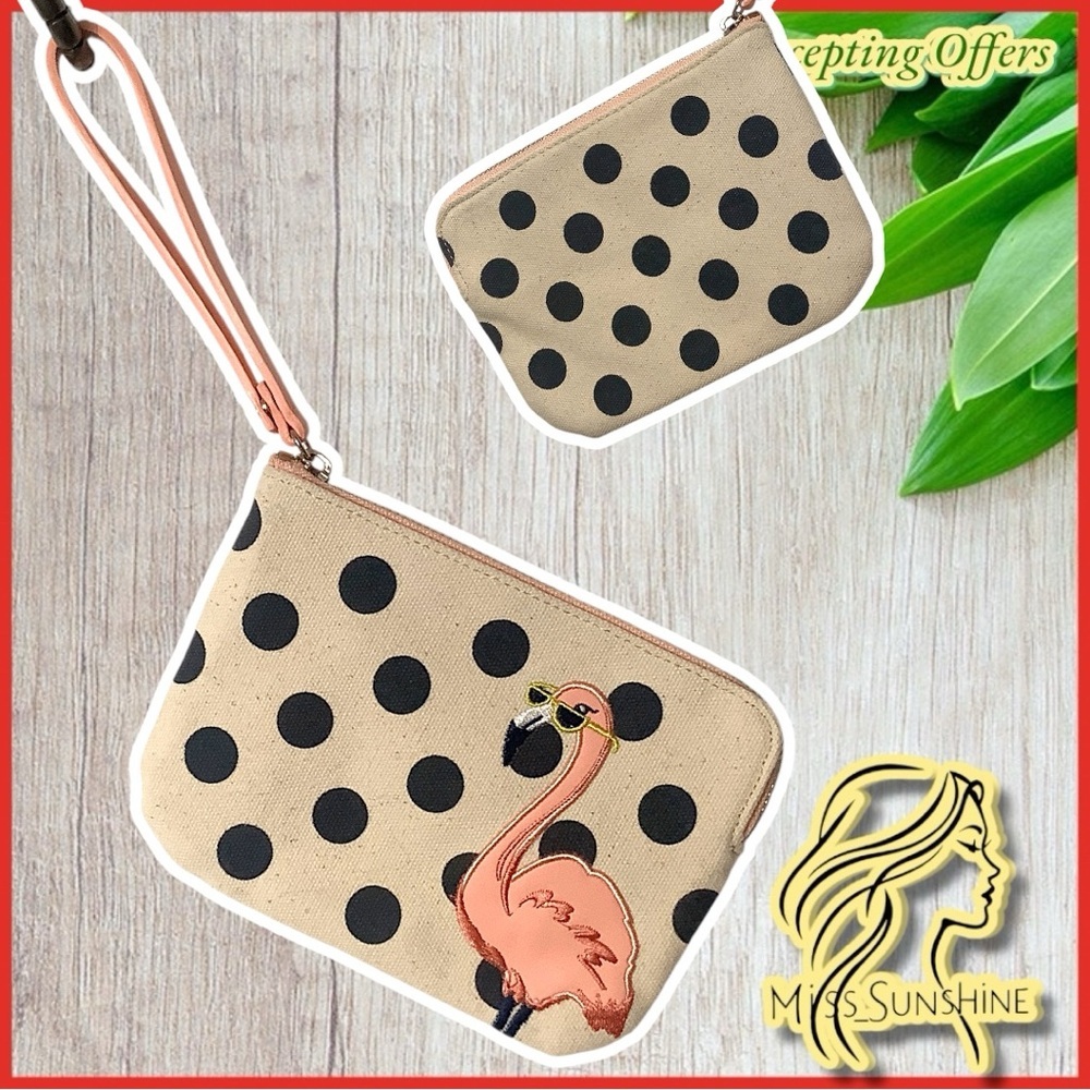 Old Navy like new - small wristlet flamingo and thick cotton polka dots